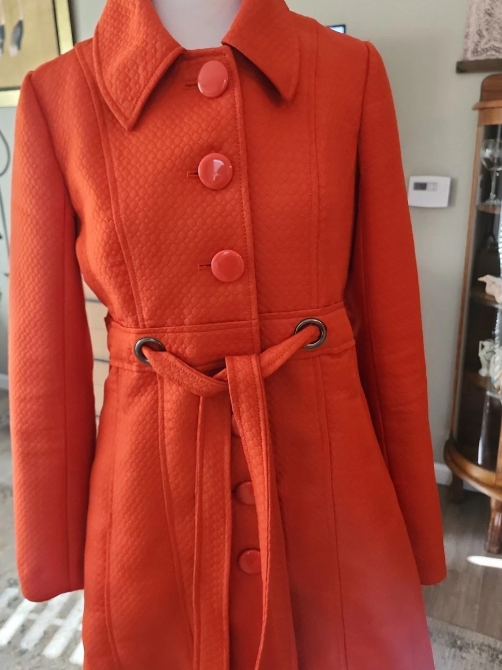 Tulle Women’s Bnt Orange Quilted Belt short Trench Mod 60's Size Small Tailored